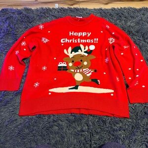 Cheerful Red Christmas Sweater with Reindeer Design